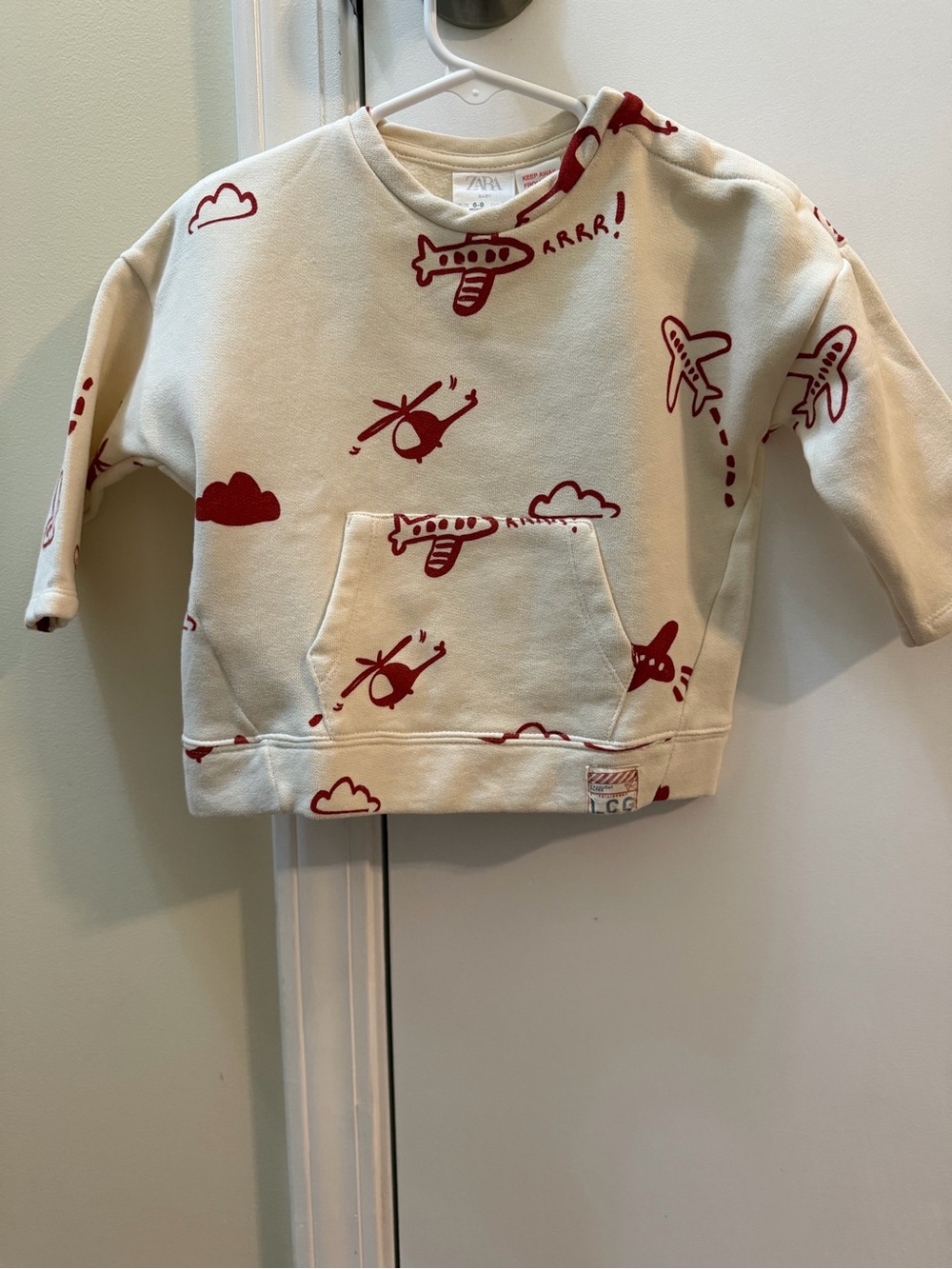 Zara Cream Sweatshirt with Red Airplane Print